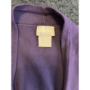 Chicos Open Front Cardigan Size 2 Purple Lightweight Flared Sleeves Rayon/Nylon